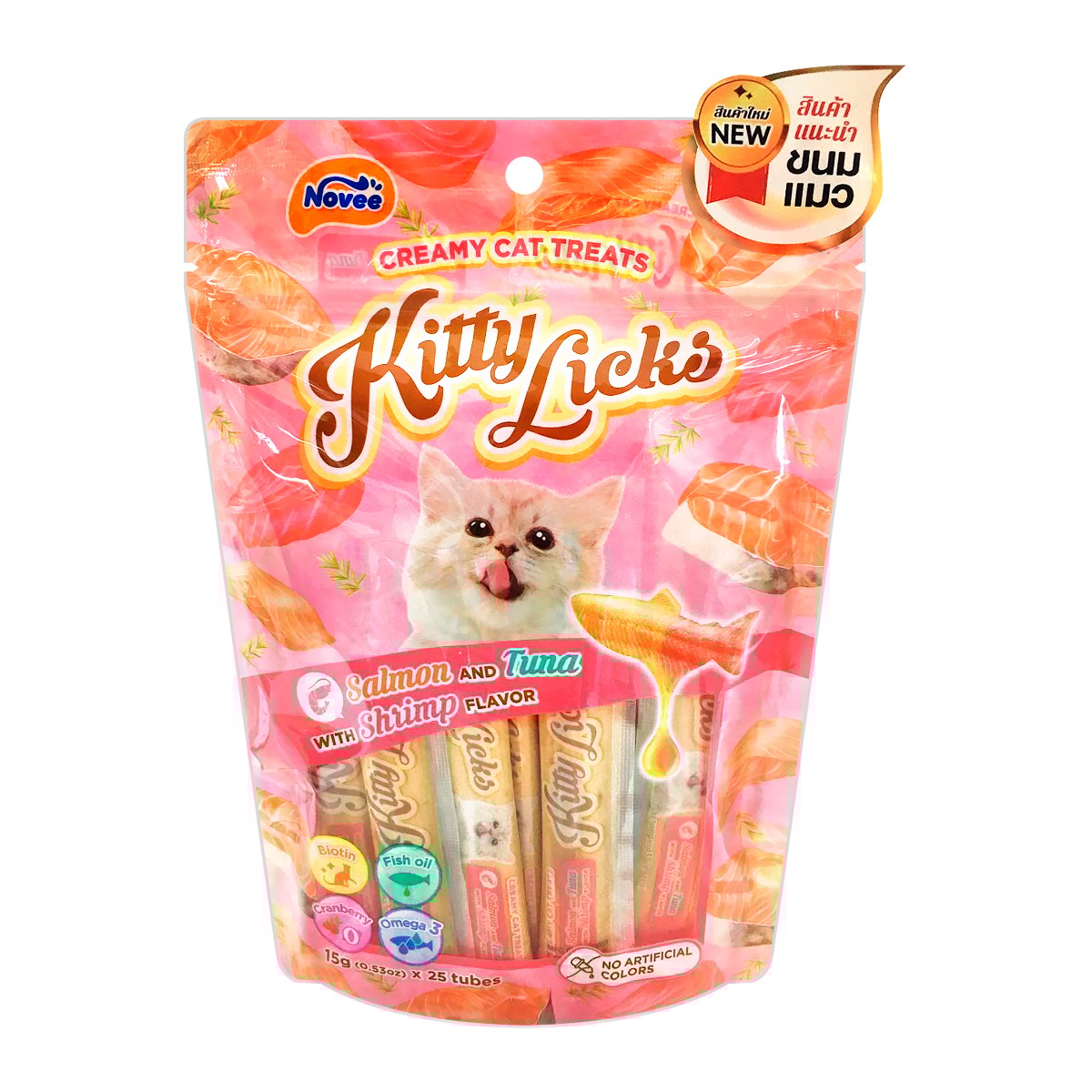 โนวี ขนมแมวเลีย รสแซลมอนกับทูน่าและกุ้ง 15 ก. x 25 ชิ้น_1