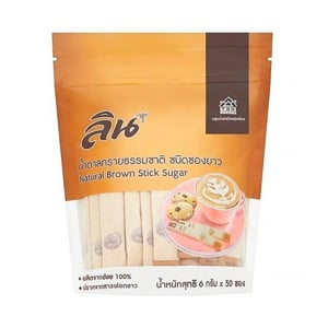 Lin Natural Cane Stick Sugar 6g. Pack 50sachets