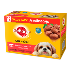 Pedigree Adult Beef In Gravy Dog Food Wet Pouch 130g. Pack 12pcs.