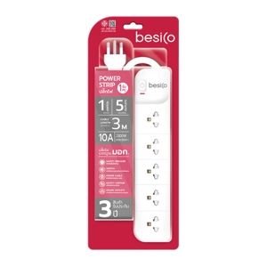 BESICO 1 Switch 5 Outlet 3 m. Model F5ST3-BC01-5101 Color White