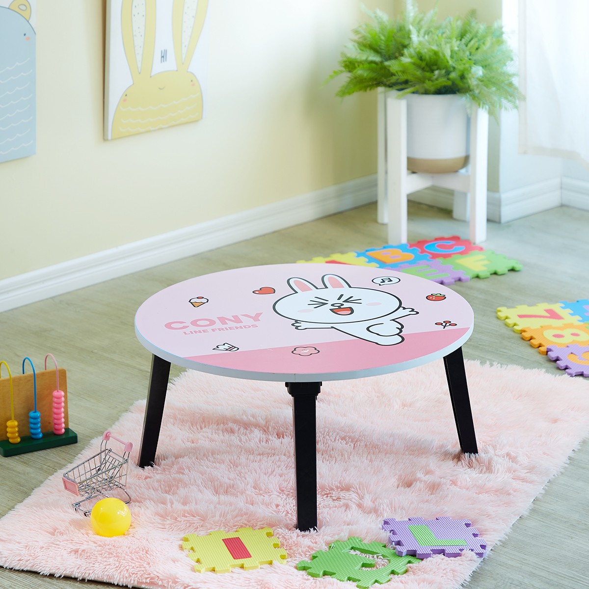 ไลน์ เฟรนส์ โต๊ะญี่ปุ่นทรงกลม ลายโคนี่ 60 x 60 ซม. สีชมพู_2