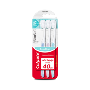 คอลเกต แปรงสีฟัน สลิมซอฟท์ ดีพคลีน นุ่มพิเศษ แพ็ค 2+1 (สินค้าคละสี ไม่สามารถเลือกได้)