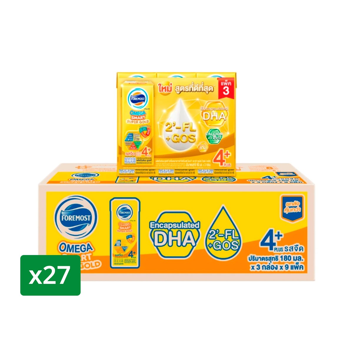 โฟร์โมสต์ นมยูเอชที โอเมก้า สมาร์ท ซูเปอร์ โกลด์ 4 พลัส รสจืด 180 มล. x 27 ชิ้น
