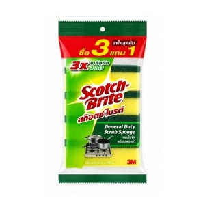 สก๊อตช์-ไบรต์ แผ่นใยขัดพร้อมฟองน้ำ 3 ชิ้น ฟรี 1 ชิ้น