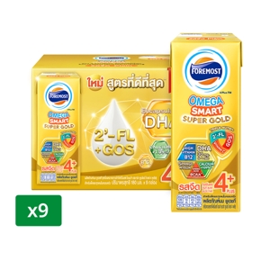 โฟร์โมสต์ นมยูเอชที โอเมก้า สมาร์ท ซูเปอร์ โกลด์ 4 พลัส รสจืด 180 มล. x 9 ชิ้น
