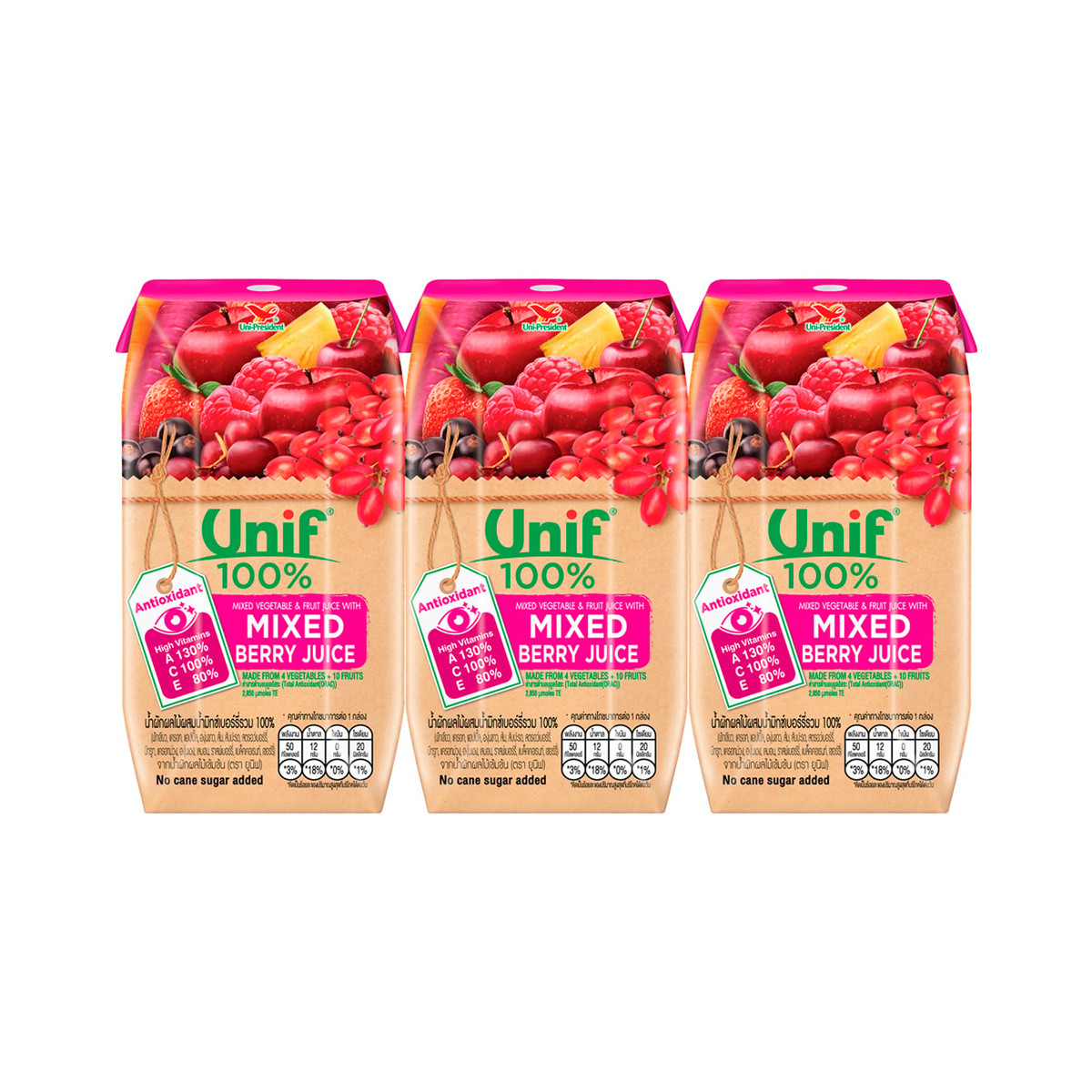 UNIF 100% Mixed Vegetable and Fruit Juice with Mixed Berry Juice 200 ml. Pack 3
