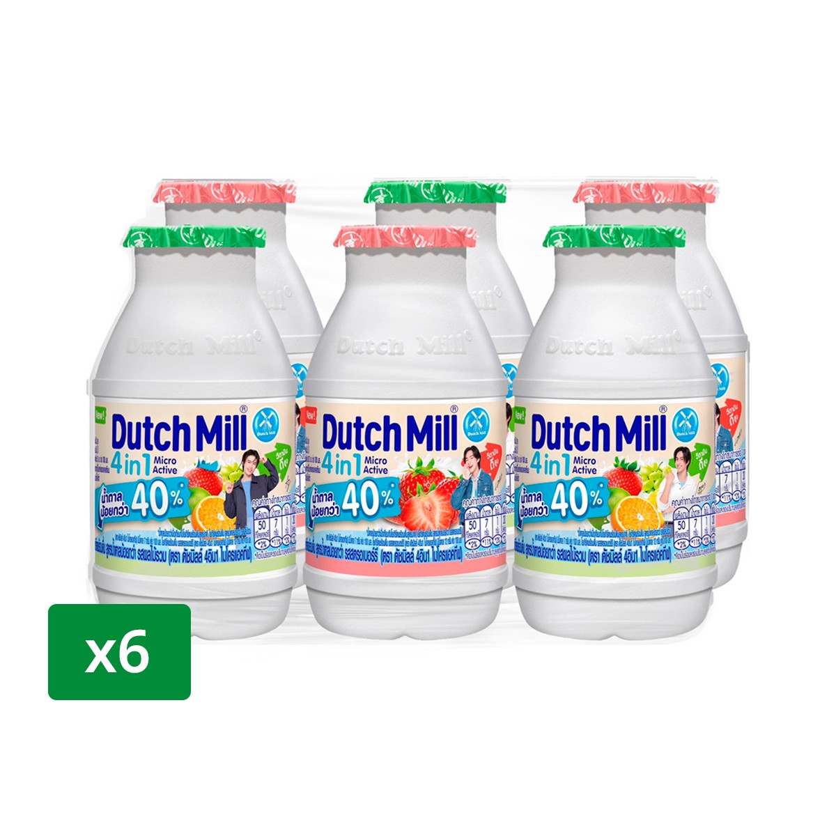 ดัชมิลล์ 4อิน1 ไมโครแอคทีฟ โยเกิร์ตพร้อมดื่ม สูตรน้ำตาลน้อยกว่า 100 มล. แพ็ค 6 คละรส