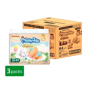 MAMYPOKO Super Premium Organic Taped Diaper Pants Size NB 84 pcs Pack 3