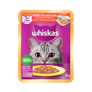 WHISKAS Pouch Wet Cat Food Mackerel and Salmon Flavor 80 g.
