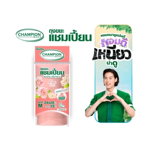 แชมเปี้ยน ถุงขยะแบบม้วน กลิ่นกุหลาบ ขนาด 24x28 นิ้ว 15 ใบ