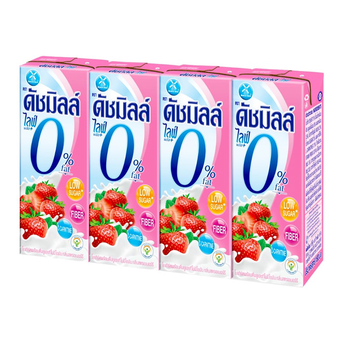 ดัชมิลล์ โยเกิร์ตพร้อมดื่มยูเอชที ไขมัน 0% กลิ่นสตรอว์เบอร์รี่ 180 มล. x 4 ชิ้น