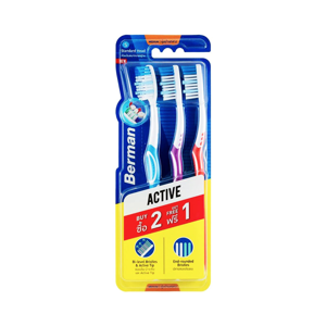 BERMAN Active Medium Toothbrush Assorted Colors Pack 2+1