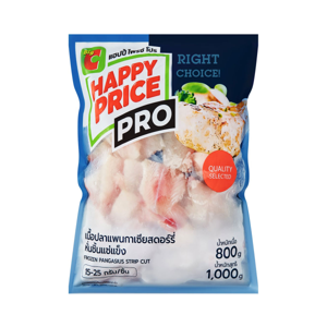 บิ๊กซี แฮปปี้ ไพรซ์ โปร เนื้อปลาแพนกาเซียสดอร์รี่หั่นชิ้นติดเนื้อท้อง แช่แข็ง 800 ก.
