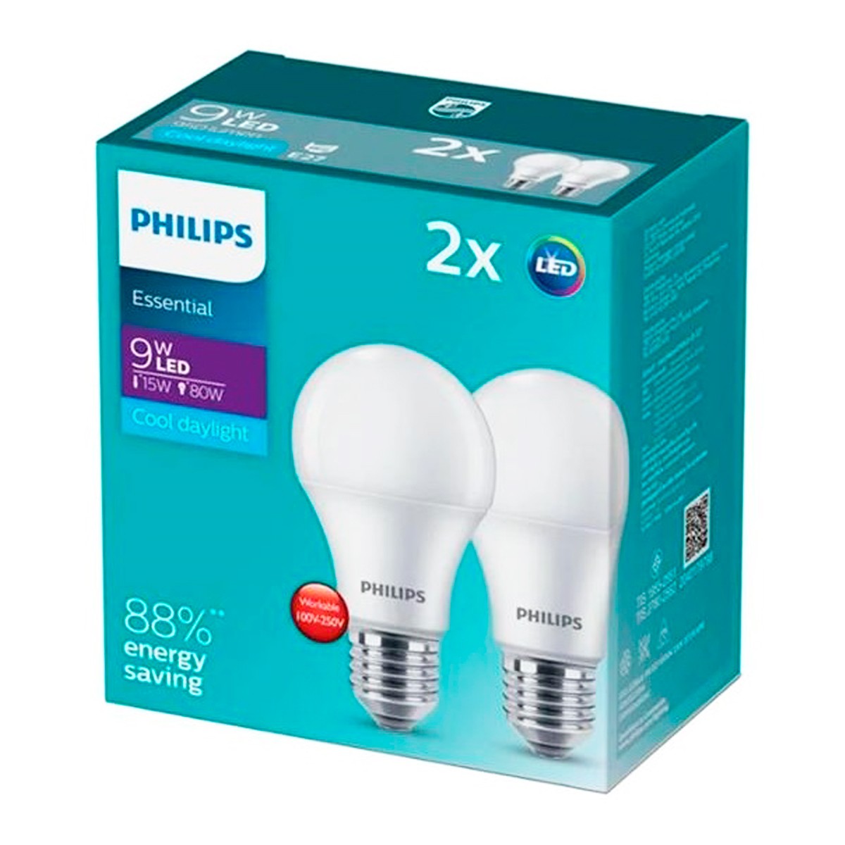 ฟิลิปส์ หลอดไฟ LED 9W รุ่น Essential LED bulb แพ็ค 2 แสงขาว