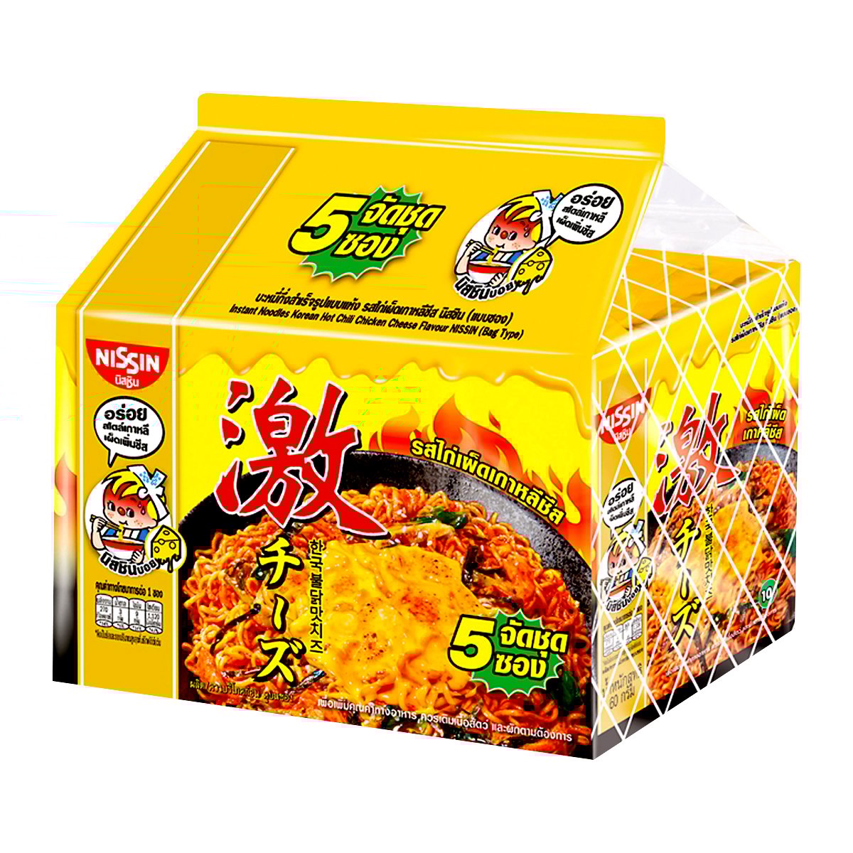 นิสชิน บะหมี่กึ่งสำเร็จรูปแบบแห้ง รสไก่เผ็ดเกาหลีชีส 60 ก. แพ็ค 5
