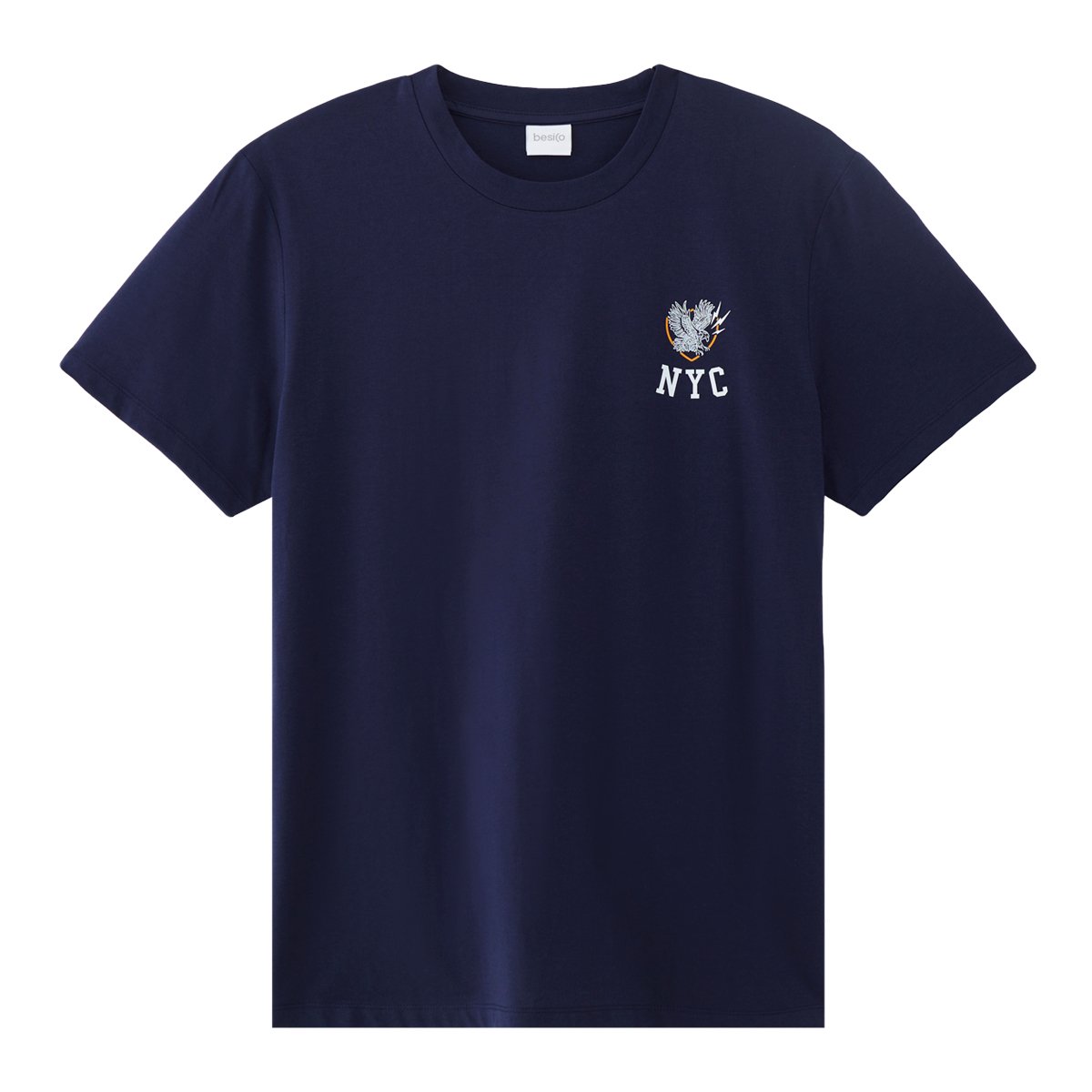 เบสิโค เสื้อยืด ปักลาย NYC สำหรับผู้ชาย รุ่น BCHS24Q2YM102 สีกรมท่า