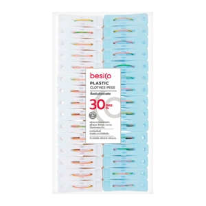ไม้หนีบผ้าพลาสติก เกรด A รุ่น PN9077 แพ็ค 30 (สินค้าคละสี ไม่สามารถเลือกได้)