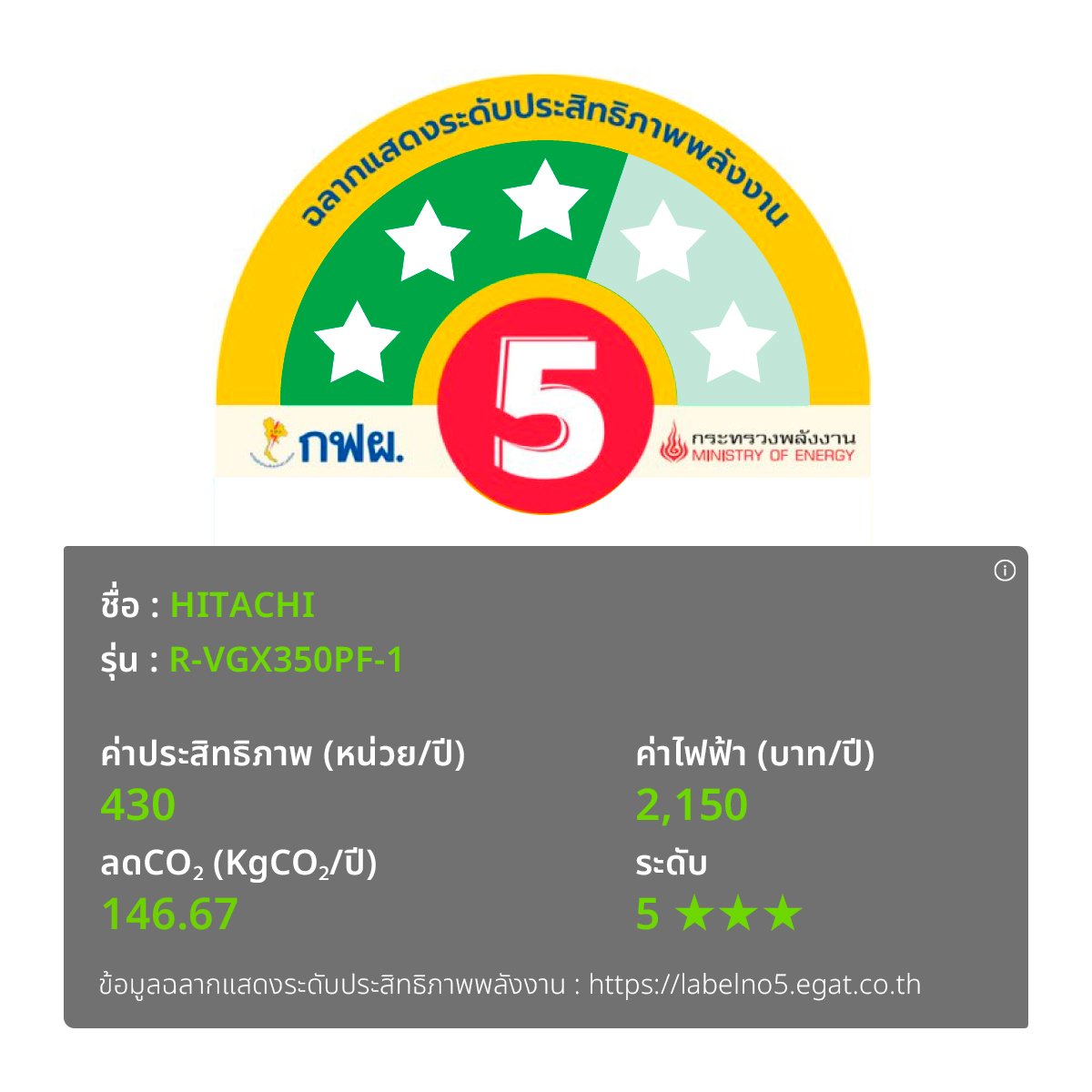 ฮิตาชิ ตู้เย็นอินเวอร์เตอร์ 2 ประตู รุ่น R-VGX350PF ขนาด 12 คิว สีกลาสแบล็ก_3