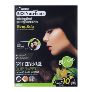 Biowomen Bio Grey Coverage Natural Black Color Hair Shampoo 30ml.