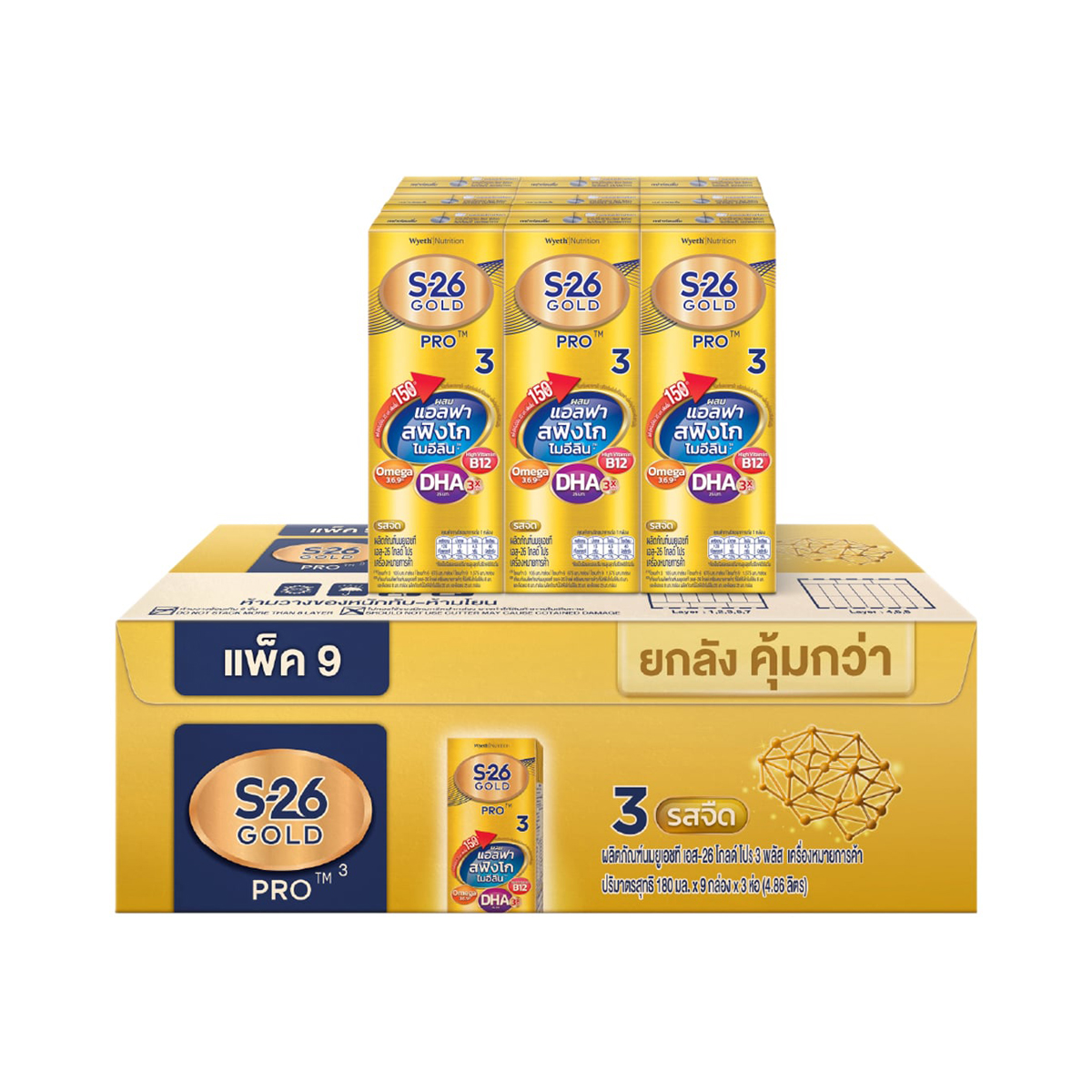 เอส-26 โกลด์ โปร นมยูเอชที สูตร 3 รสจืด 180 มล. x 27 ชิ้น_2