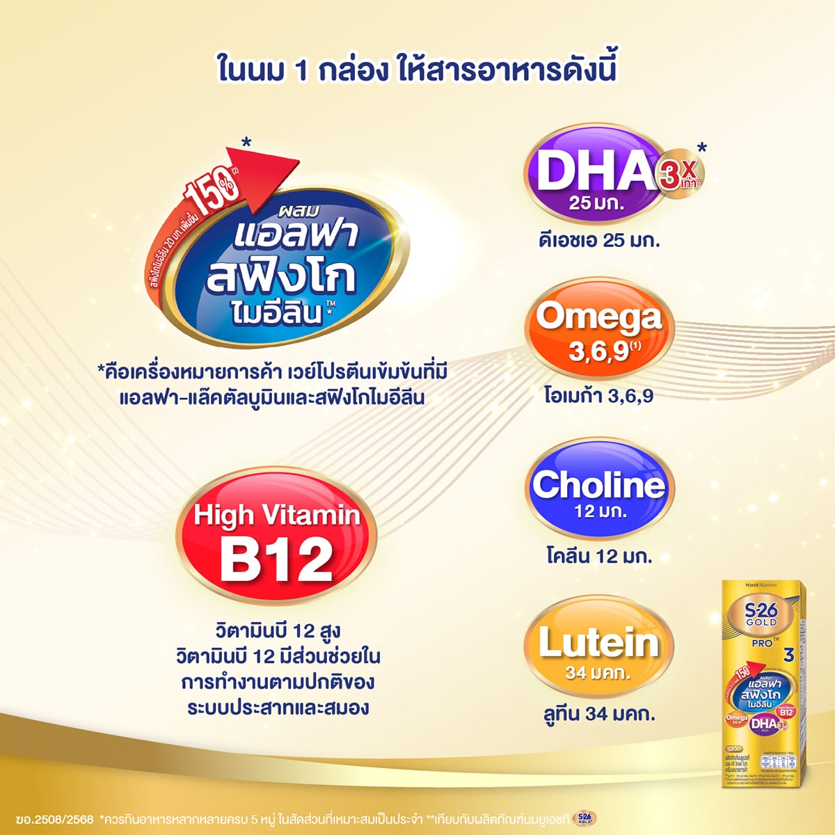 เอส-26 โกลด์ โปร นมยูเอชที สูตร 3 รสจืด 180 มล. x 27 ชิ้น_3