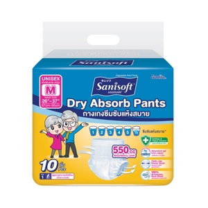 SANISOFT Adult Dry Diaper Pants for Unisex Size M 26-37" 10 pcs.