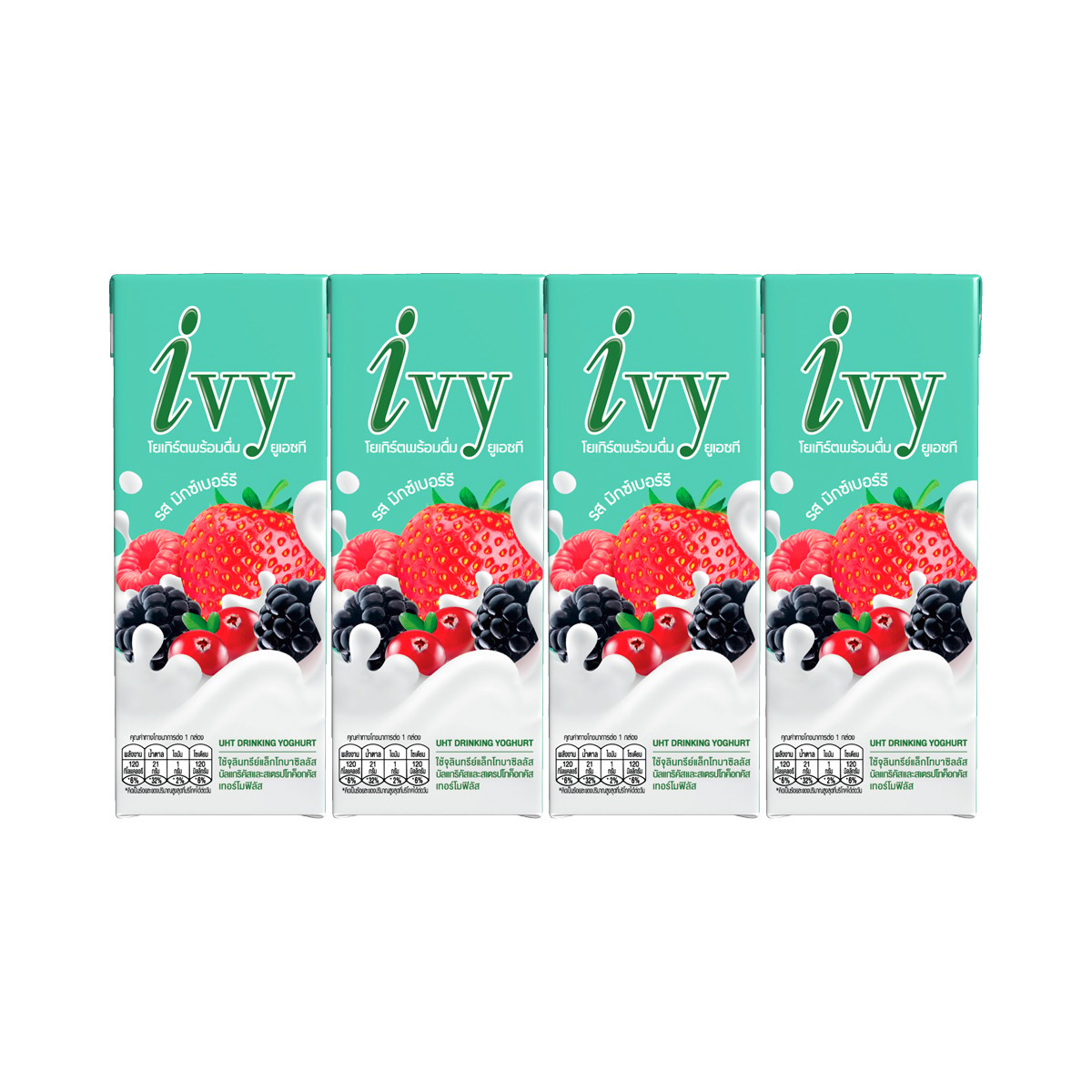 ไอวี่ โยเกิร์ตพร้อมดื่มยูเอชที กลิ่นมิกซ์เบอร์รี่ 180 มล. x 4 ชิ้น