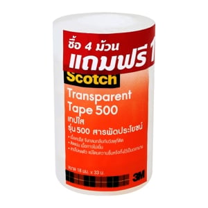 สก๊อตช์ เทปใส รุ่น 500 ขนาด 18 มม. x 33 ม. สีใส แพ็ค 4 แถม 1