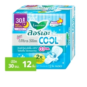 ลอรีเอะ ซูเปอร์ อัลตร้า สลิม คูล ผ้าอนามัยแบบมีปีก สำหรับกลางคืน 30 ซม. 12 ชิ้น