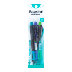 QUANTUM Ball Point Pen Gelo Plus X5 0.5 mm. Blue Ink Pack 3 Assorted Colors