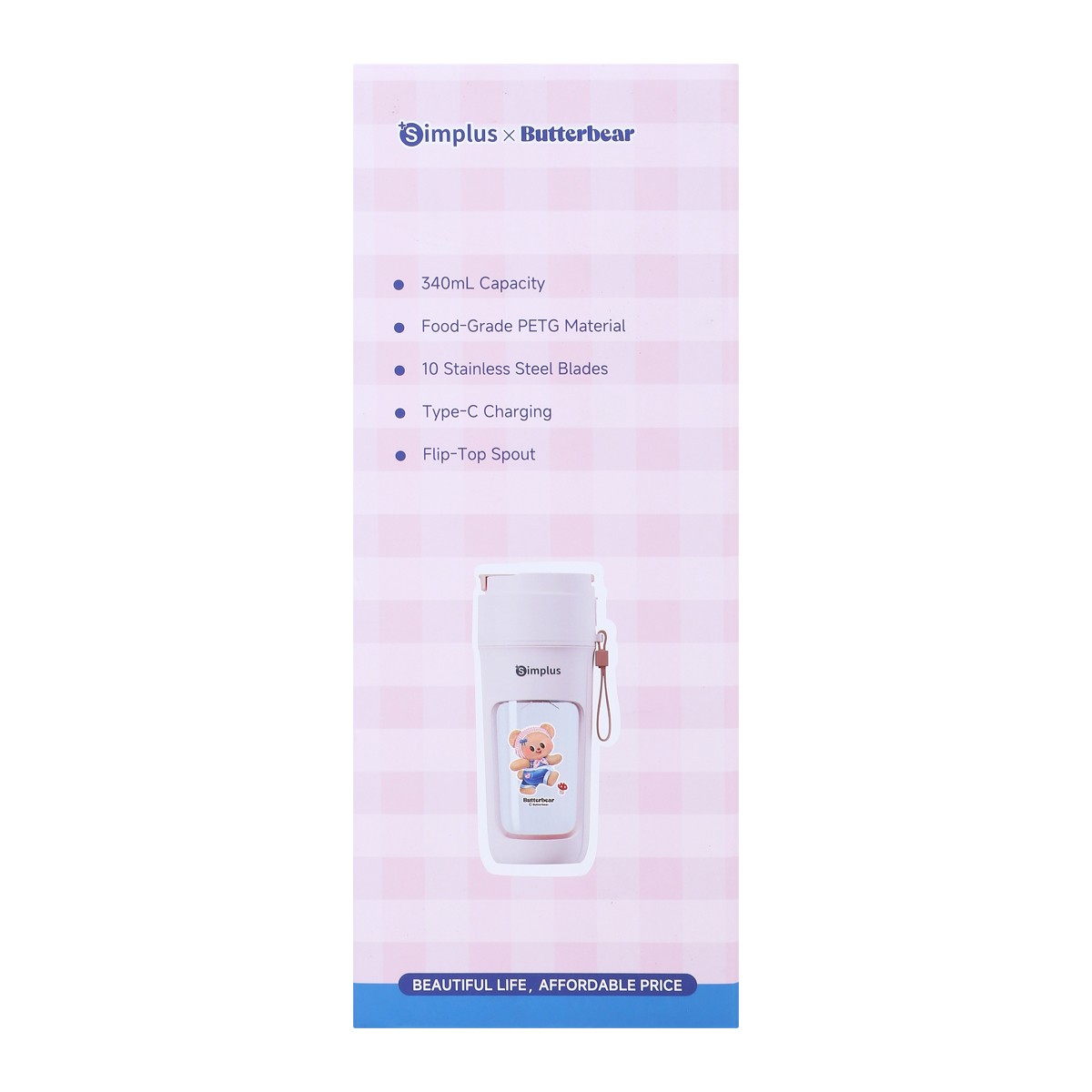 ซิมพลัส x บัตเตอร์แบร์ เครื่องปั่นผลไม้แบบพกพา รุ่น ZZJH008PKBC-BB สีชมพู_5