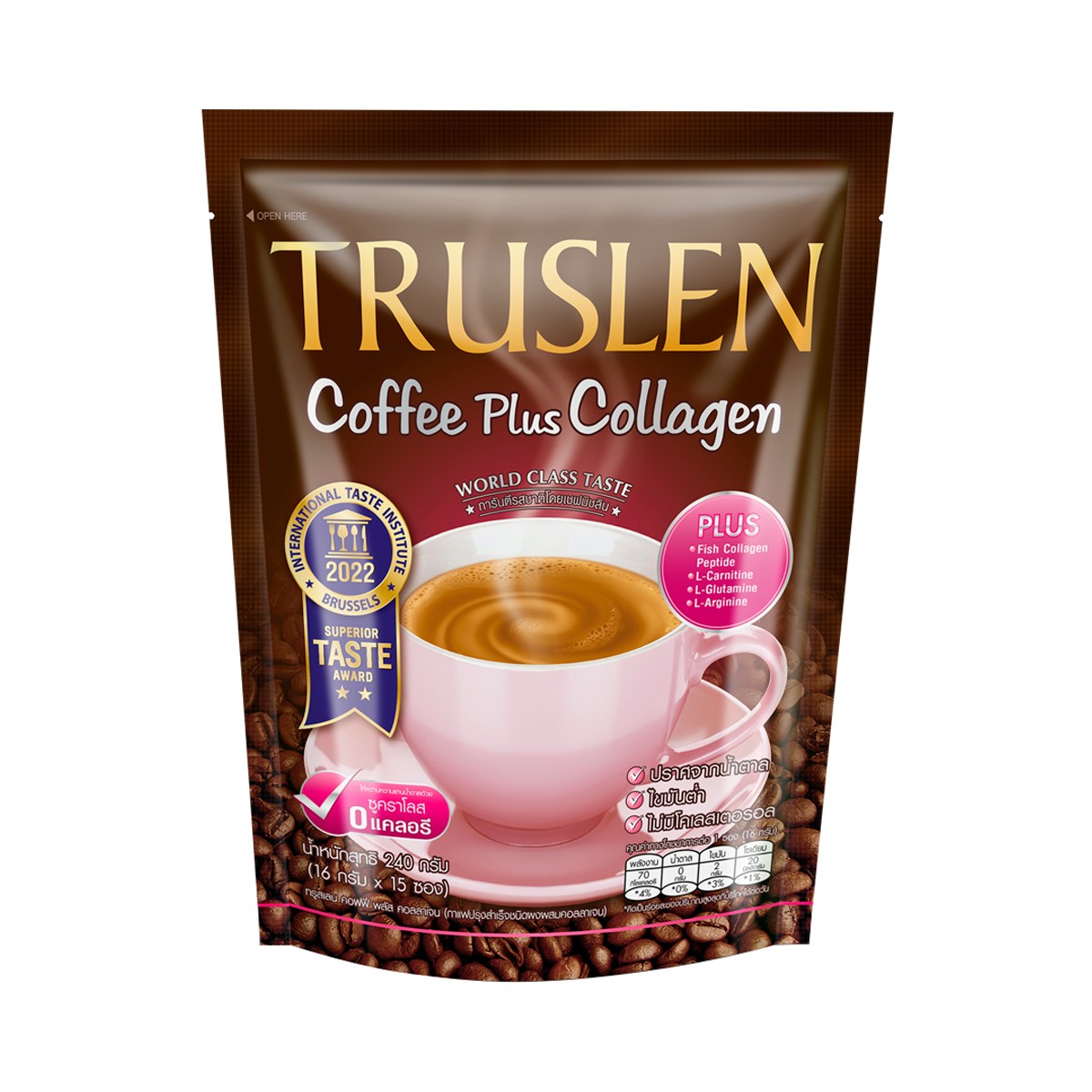 ทรูสเลน กาแฟปรุงสำเร็จชนิดผงผสมคอลลาเจน 16 ก. แพ็ค 15