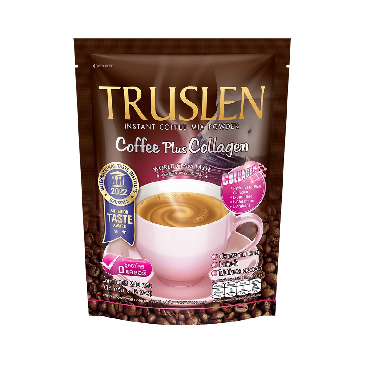ทรูสเลน กาแฟปรุงสำเร็จชนิดผงผสมคอลลาเจน 16 ก. แพ็ค 15