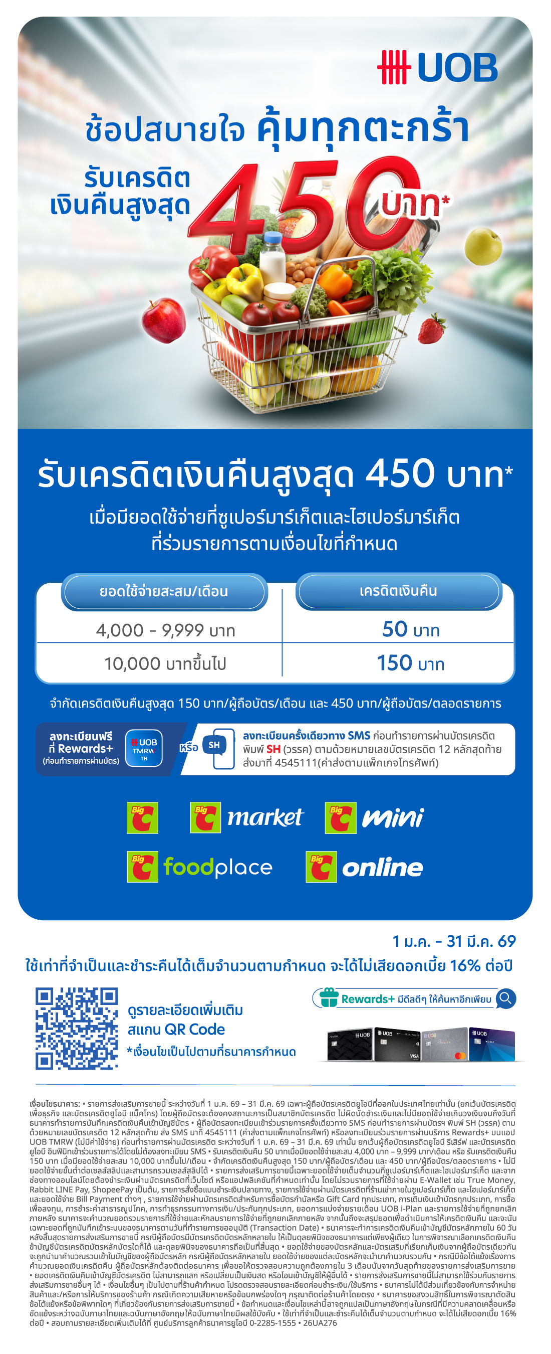 ช้อปสบายใจที่บิ๊กซีกับบัตรเครดิต UOB รับเครดิตเงินคืนสูงสุด 450 บาท